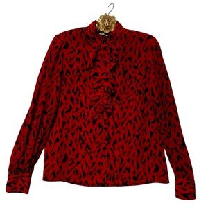 VTG 80s New Wave Chic Red and Black Patterned Blouse